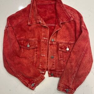 Red Washed Denim Jacket